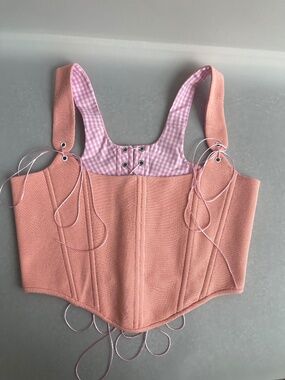 Handmade Pink Pique Corset Top L Coquette Lace Up Boned One of a Kind